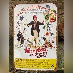 Willy Wonka & The Chocolate Factory Metal Movie Poster Sign Distressed 8”x 12”